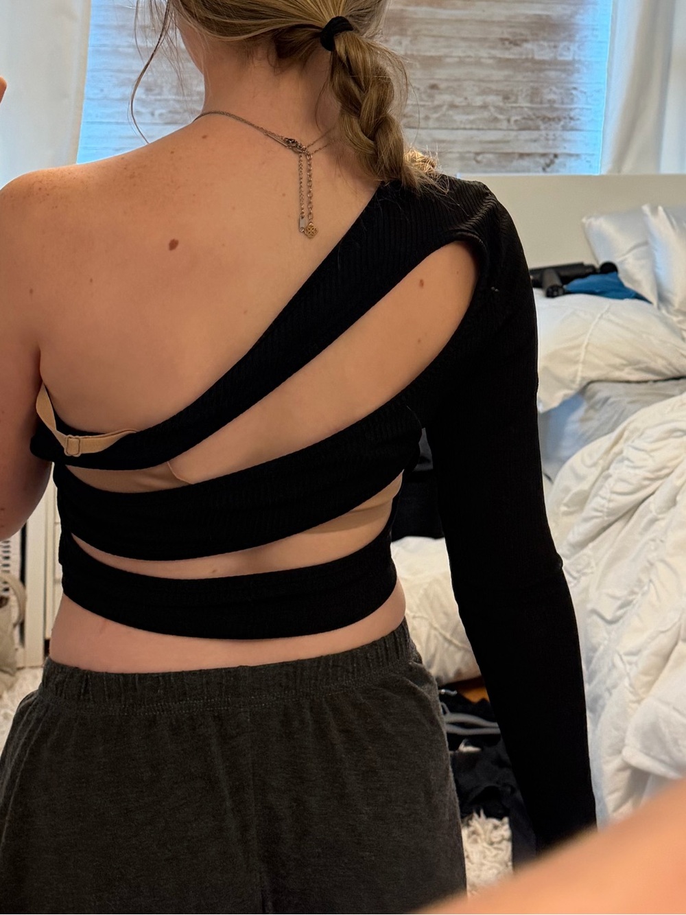 One-Shoulder Cutout Black Crop Top